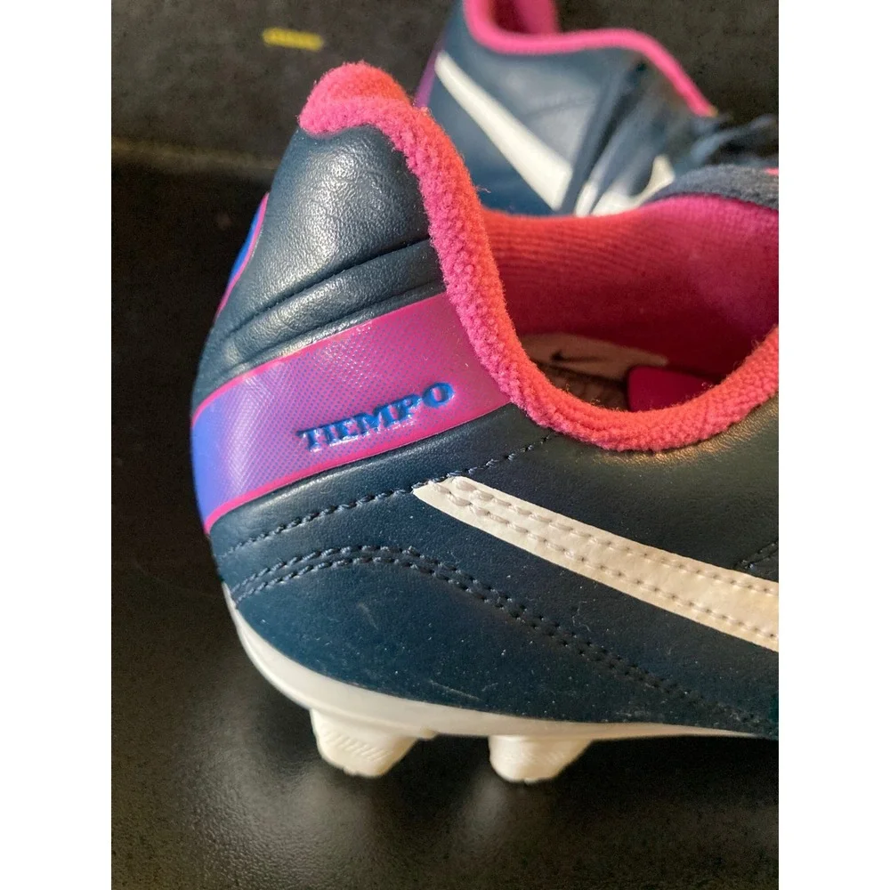 Nike‎ Tiempo Natural IV FG Soccer Cleats Navy Pink Kids US 6Y 524939-400 EUC